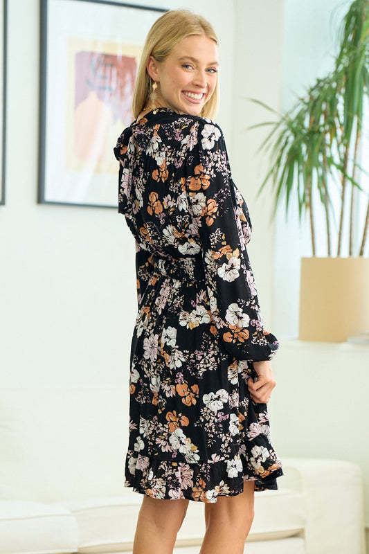 Long Sleeve Floral Short Dress