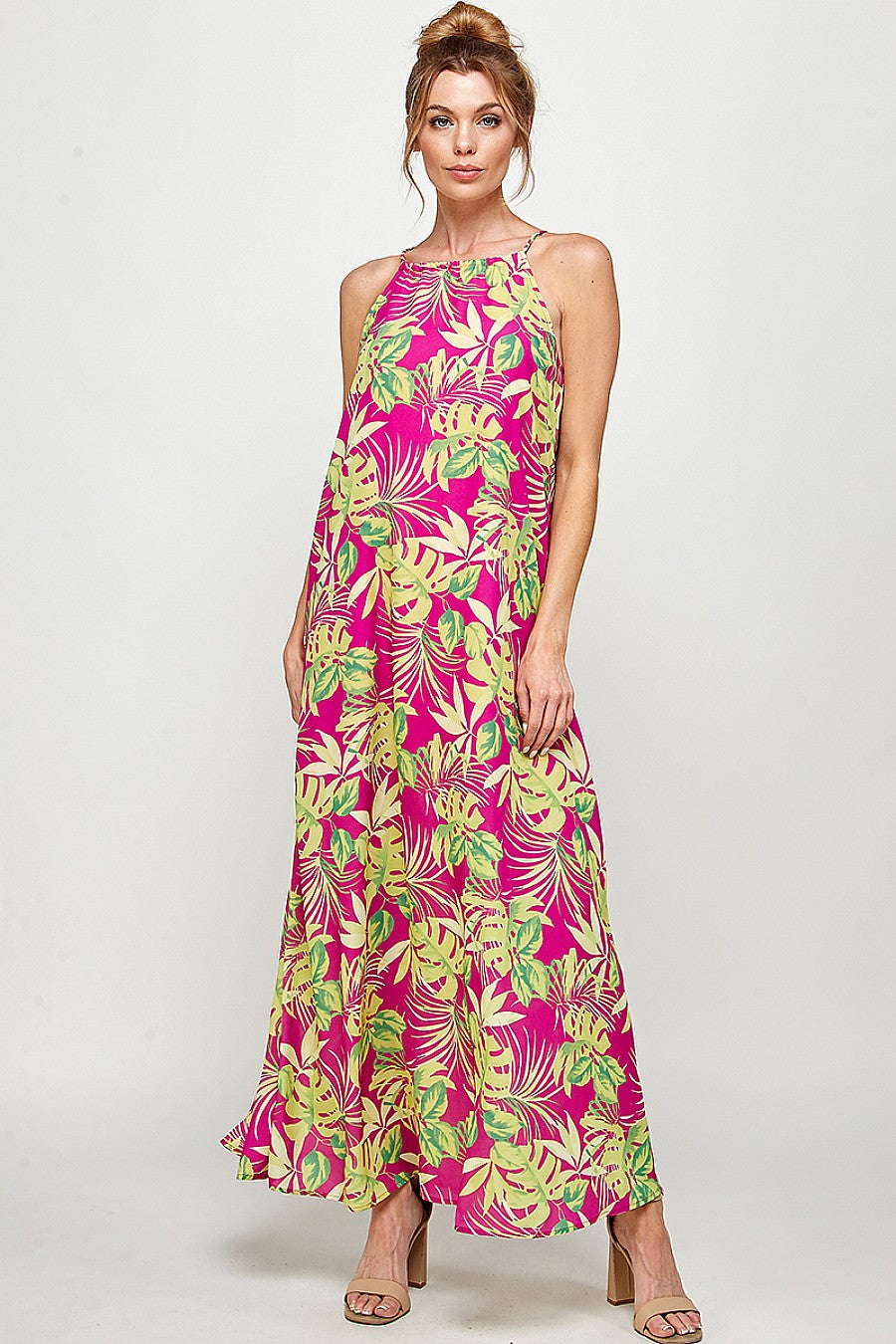 Long Tropical Print Maxi Dress