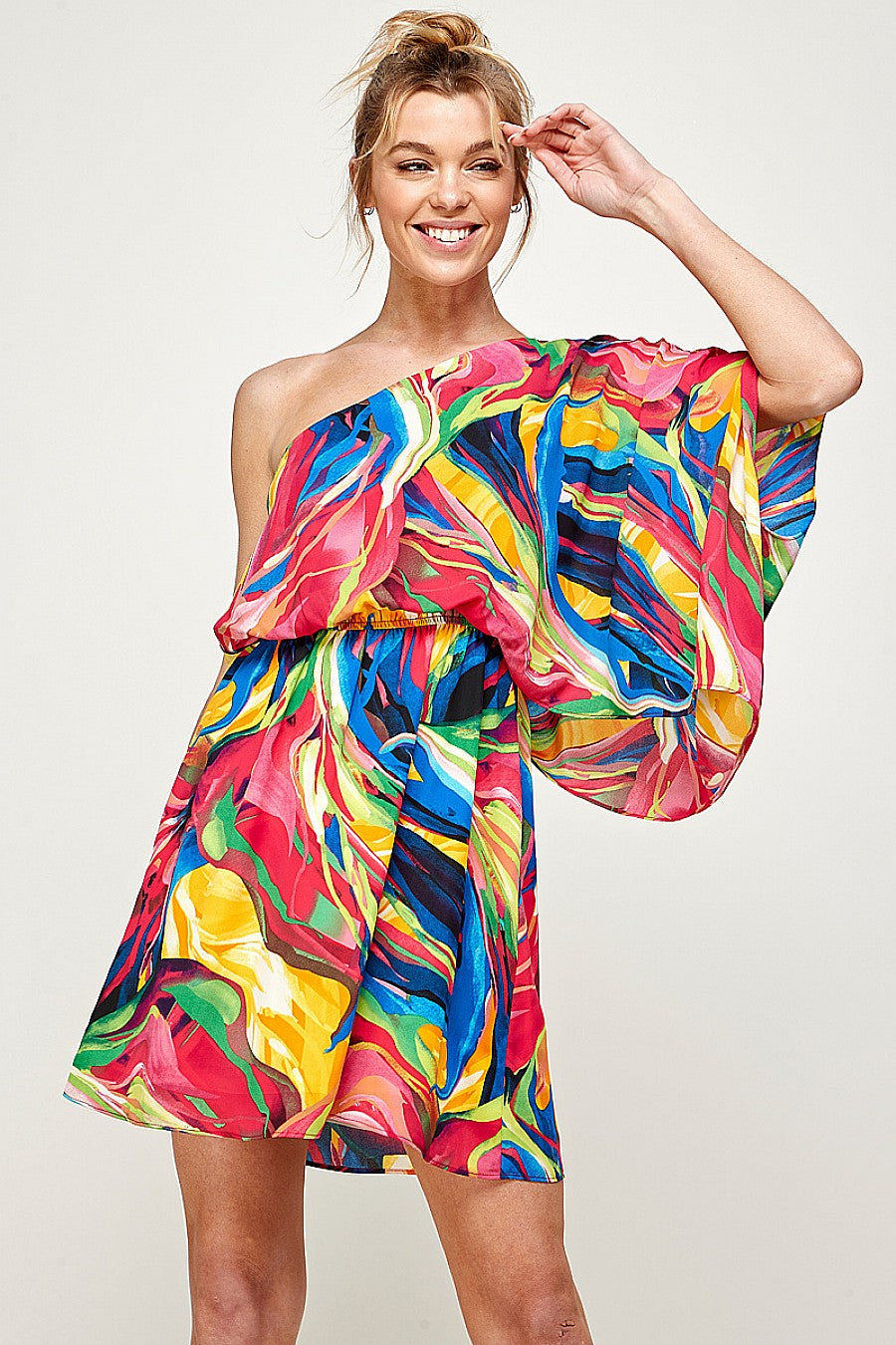 Printed One Shoulder Short Dress