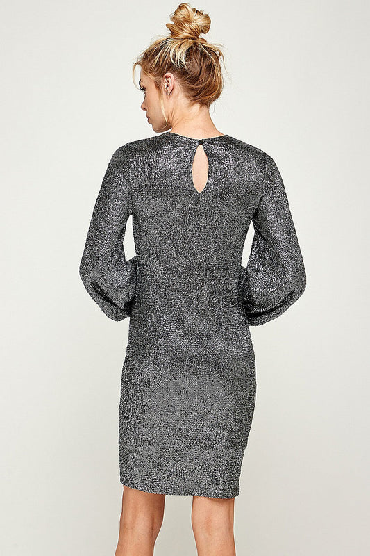 Short Fitted Long Sleeve Shiny Dress