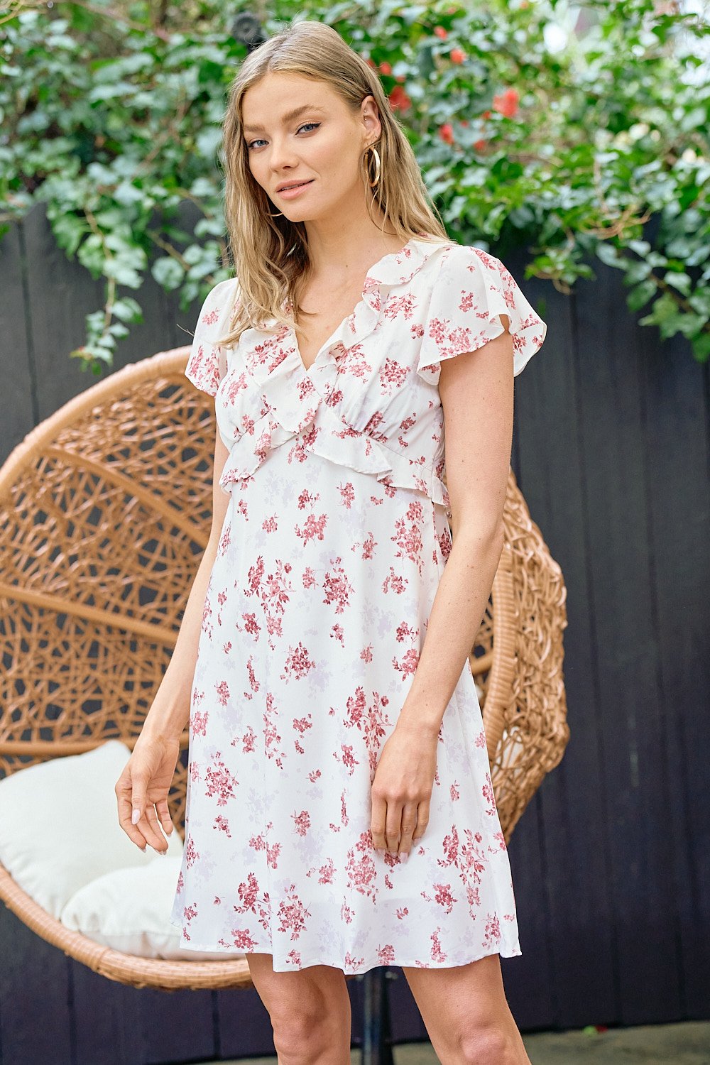 Short Floral Ruffle Dress