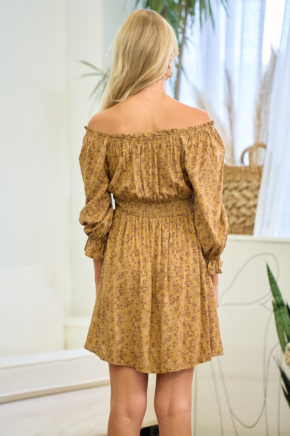 Off Shoulder Floral Short Dress