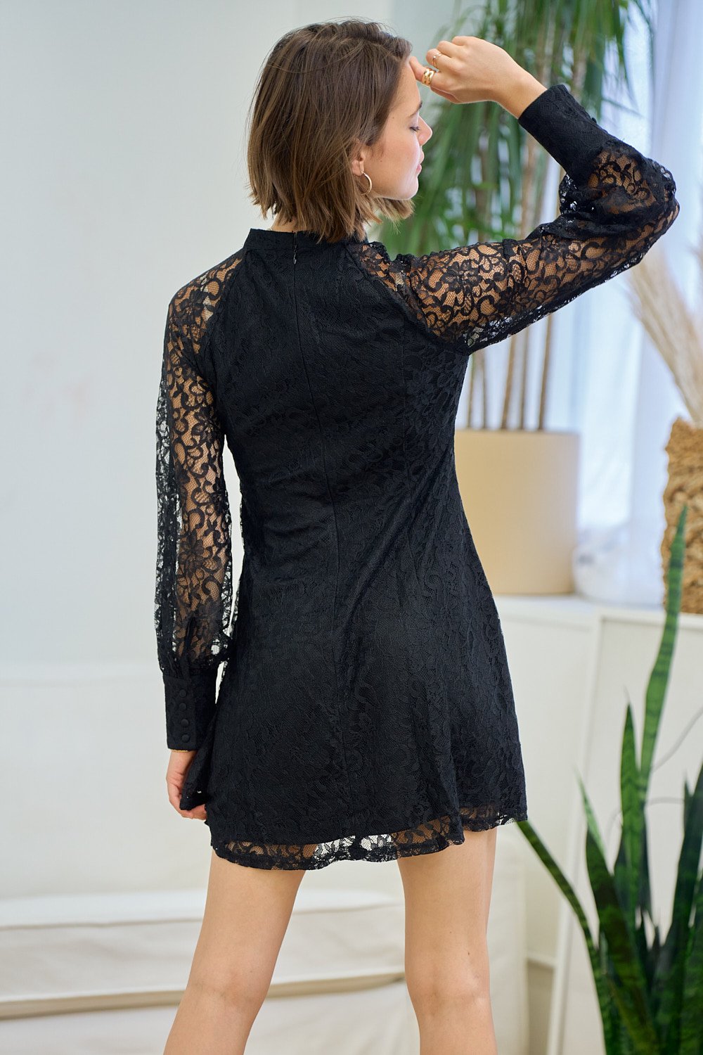 Raglan Fit and Flare Lace Short Dress