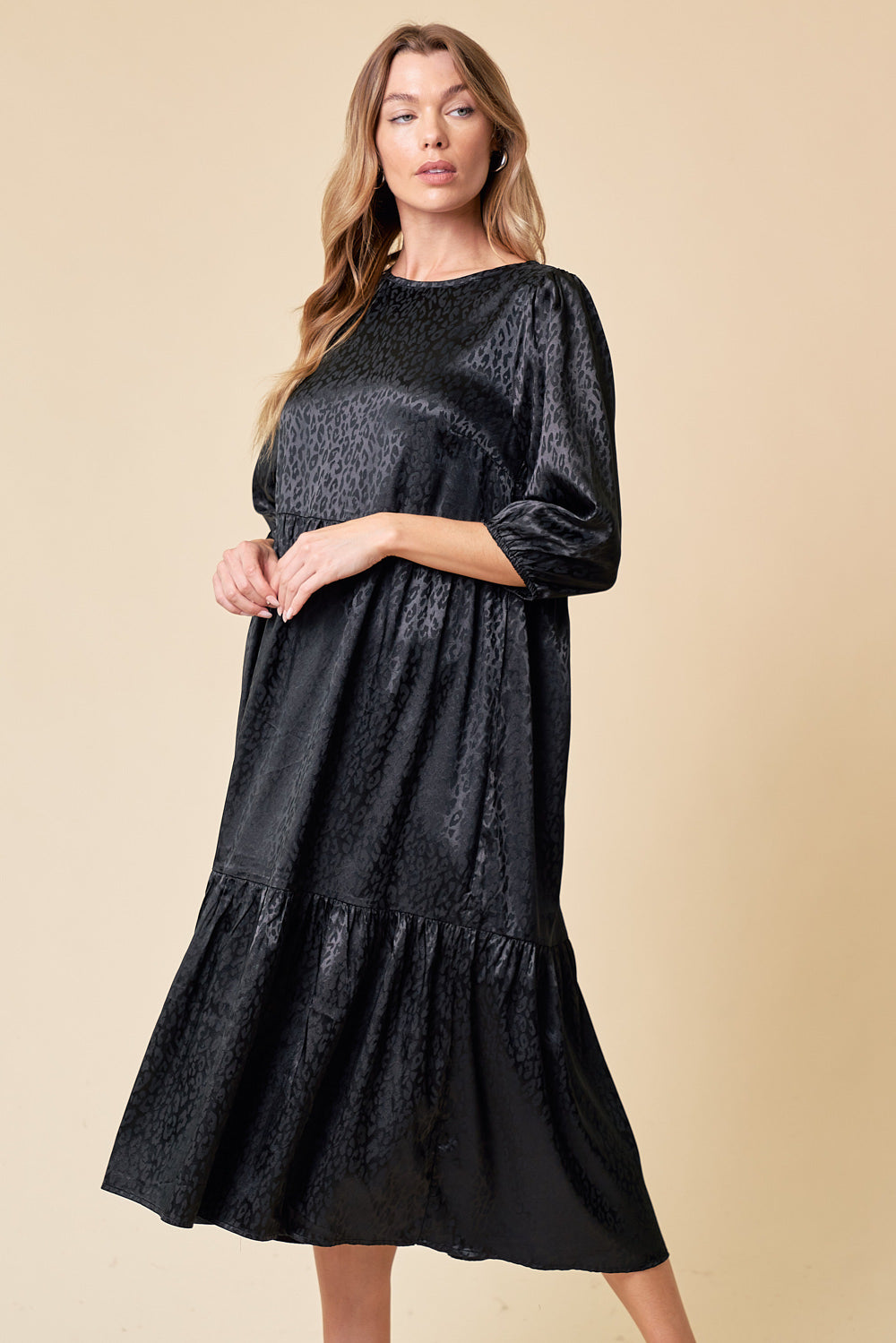 Semi Formal 3/4 Sleeve Tiered Midi Dress