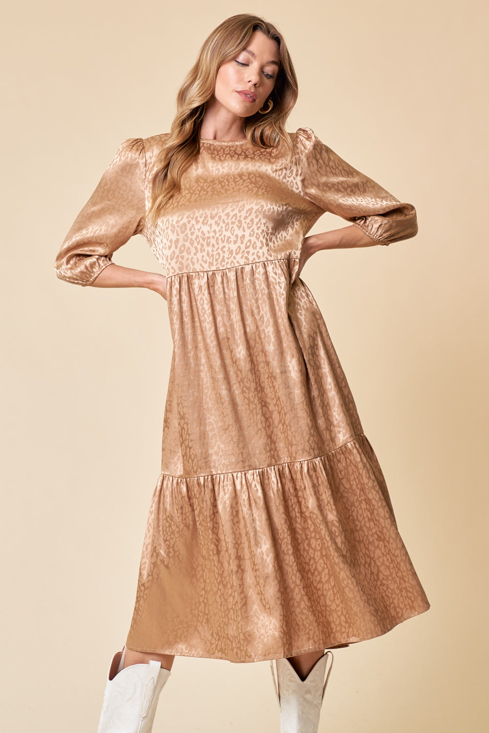 Semi Formal 3/4 Sleeve Tiered Midi Dress