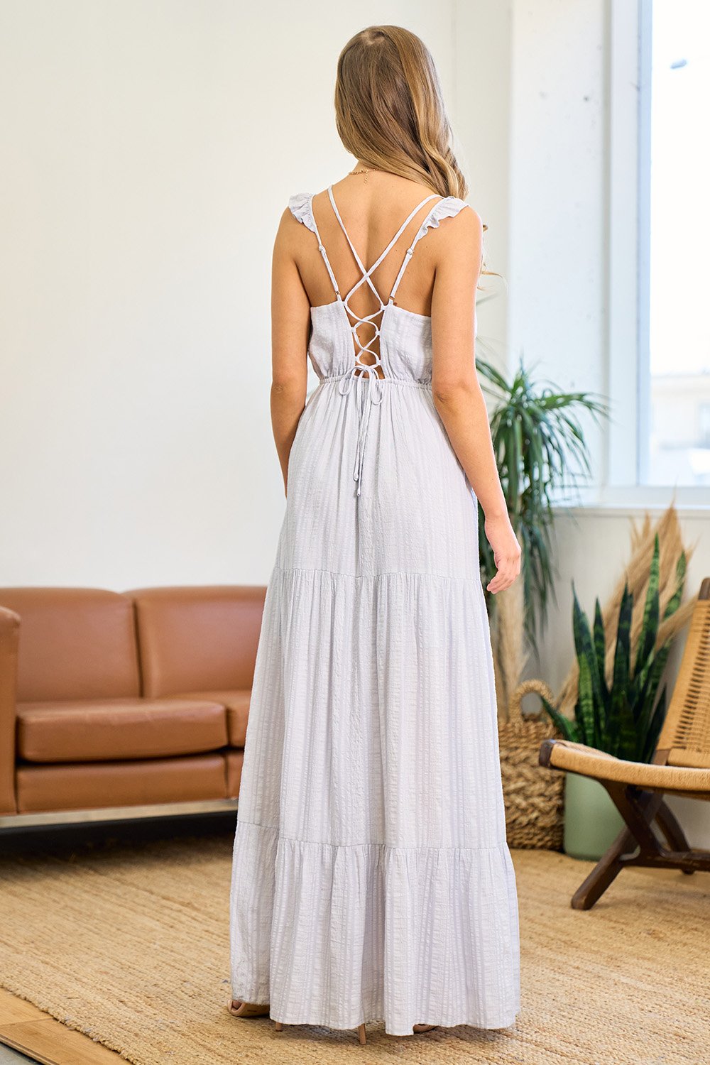 Sleeveless Surplice Tiered Maxi Dress