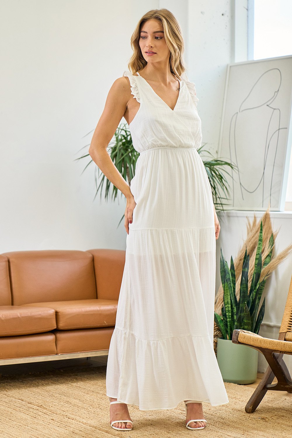 Sleeveless Surplice Tiered Maxi Dress
