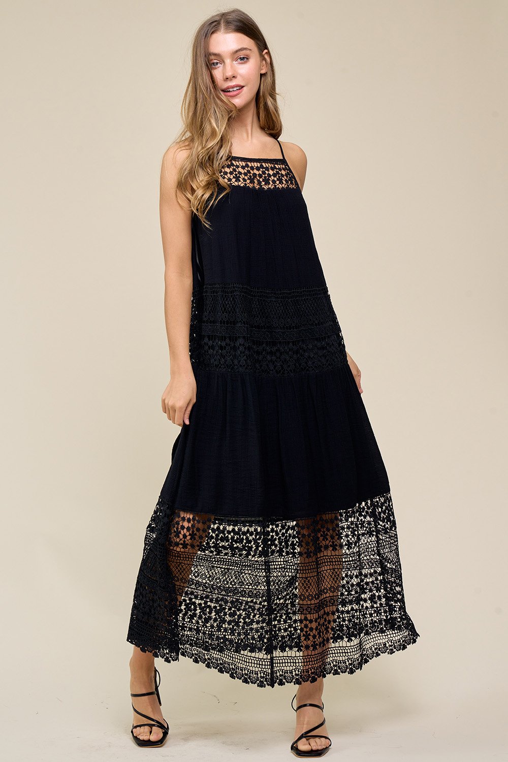 Lace Spaghetti Strap Midi Dress