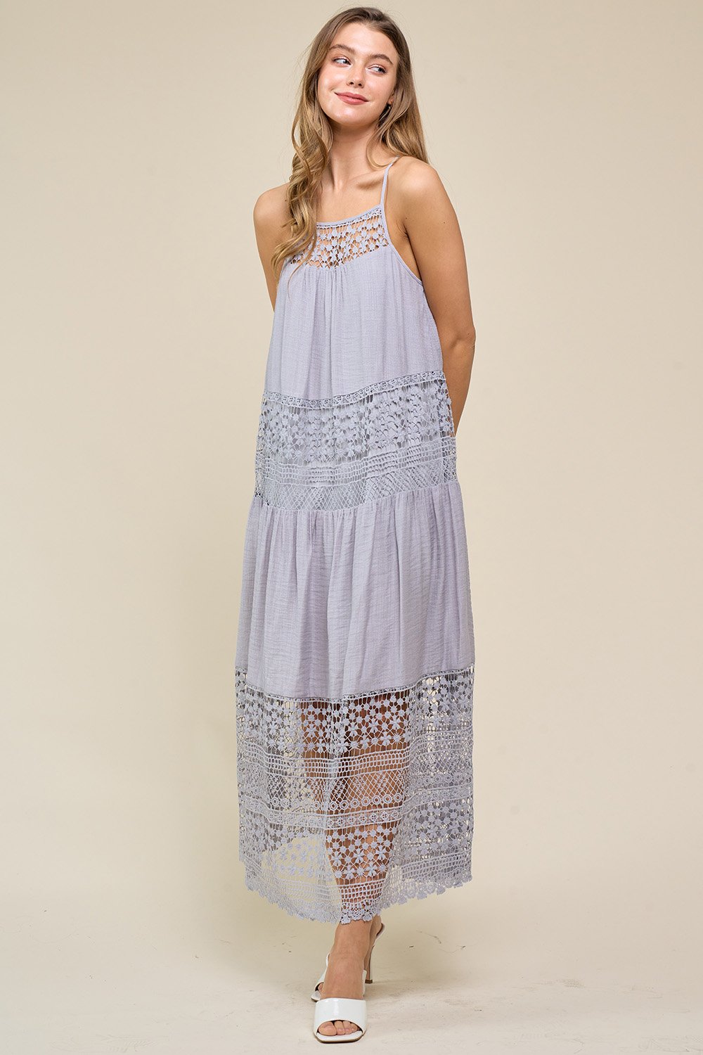 Lace Spaghetti Strap Midi Dress