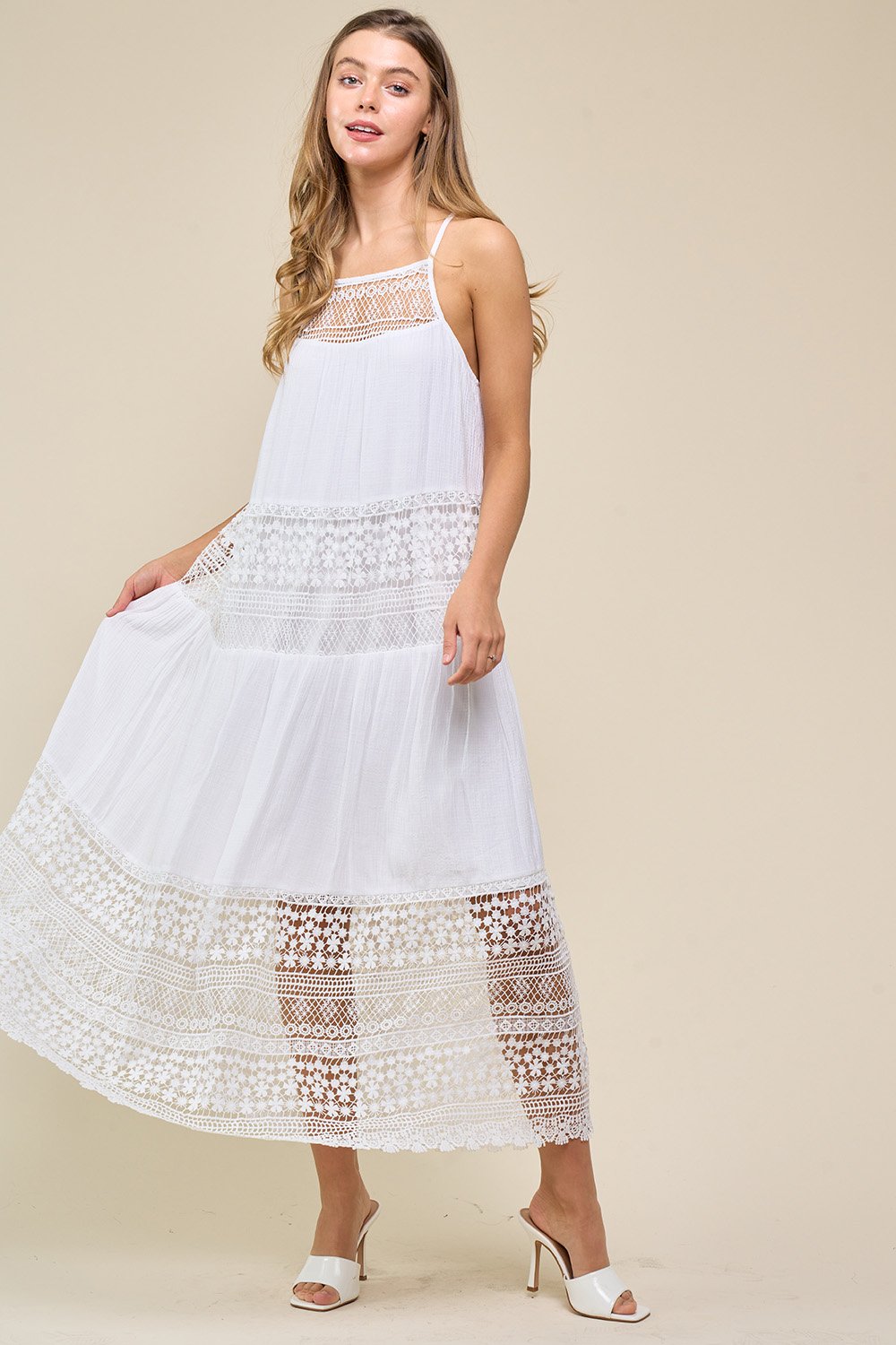 Lace Spaghetti Strap Midi Dress