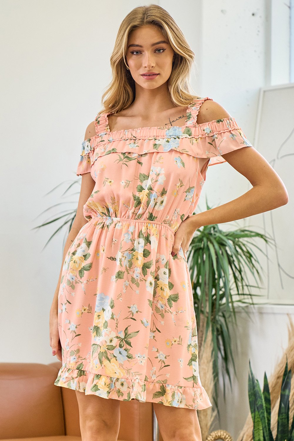 Short Off Shoulder Floral Dress