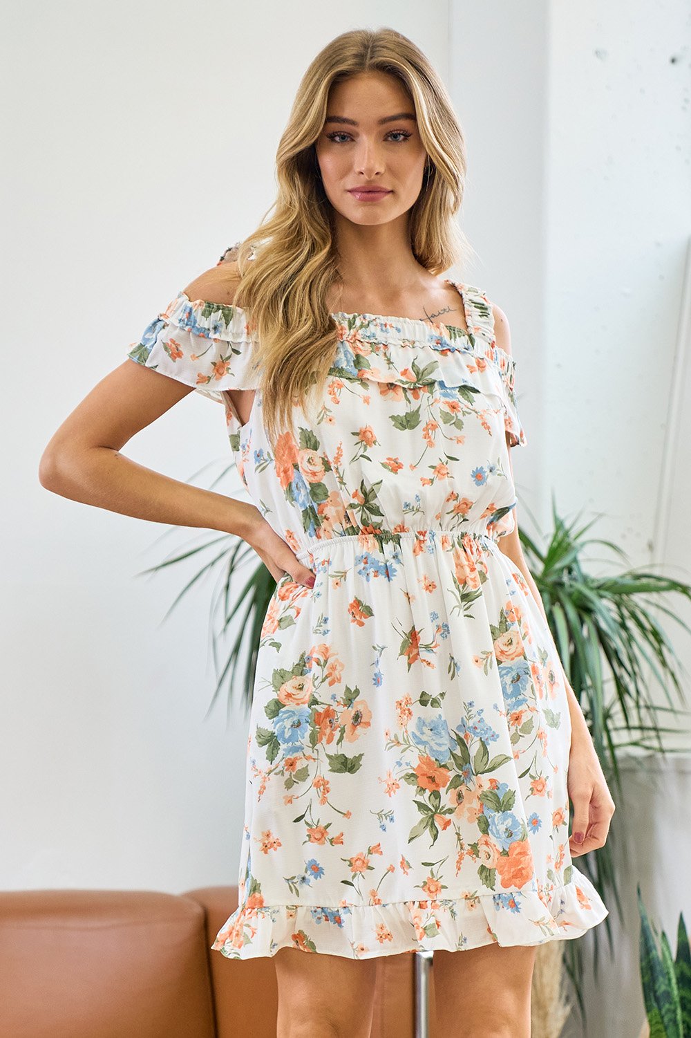 Short Off Shoulder Floral Dress