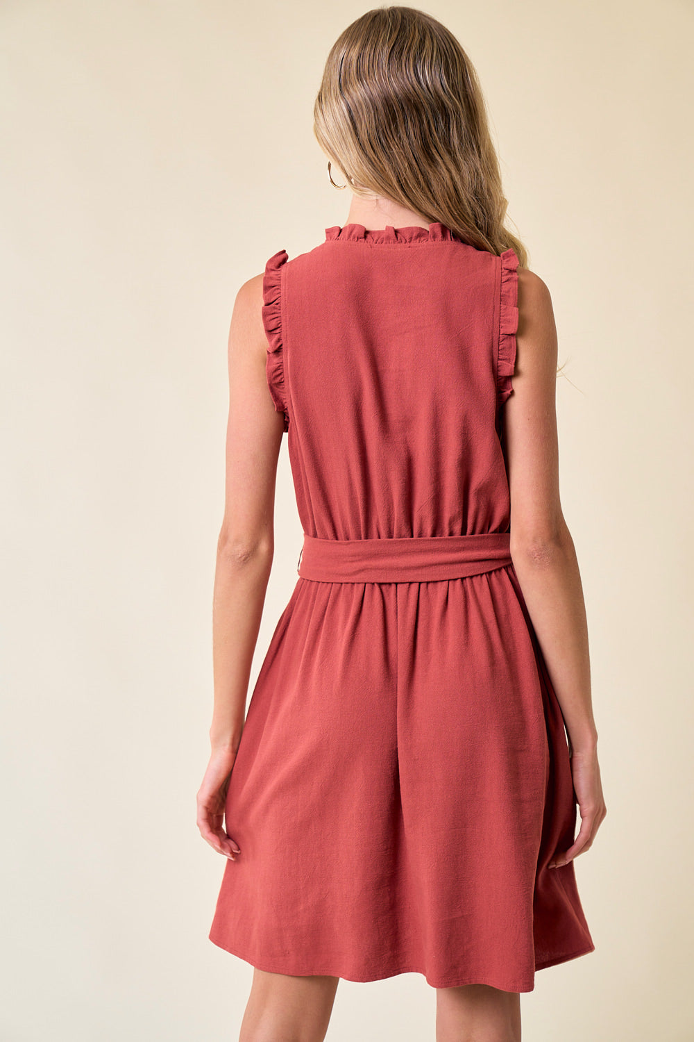Short Sleeveless V Neck Tie Front Dress