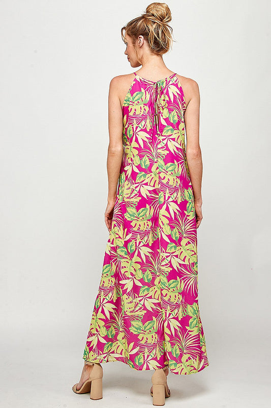 Long Tropical Print Maxi Dress