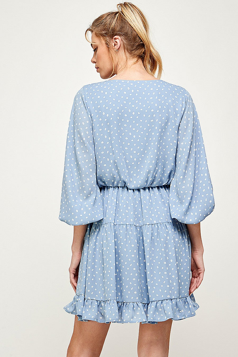 Short Printed 3/4 Sleeve Ruffled Dress