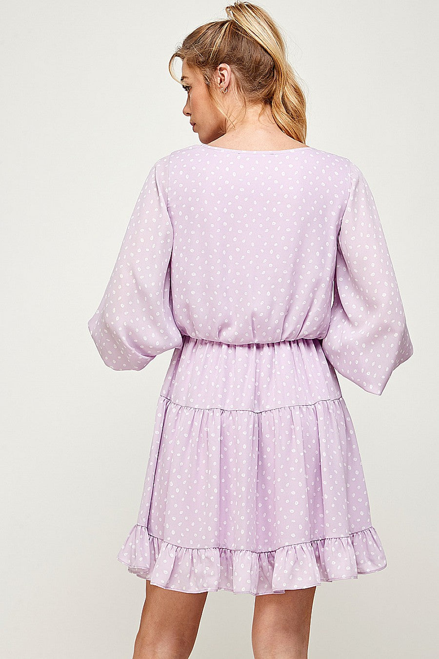 Short Printed 3/4 Sleeve Ruffled Dress