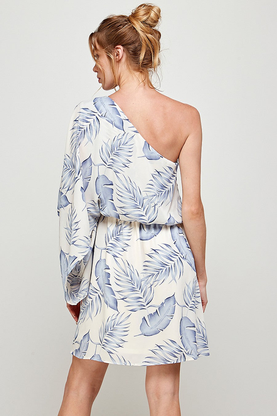 Short Tropical Print One Shoulder Mini Dress