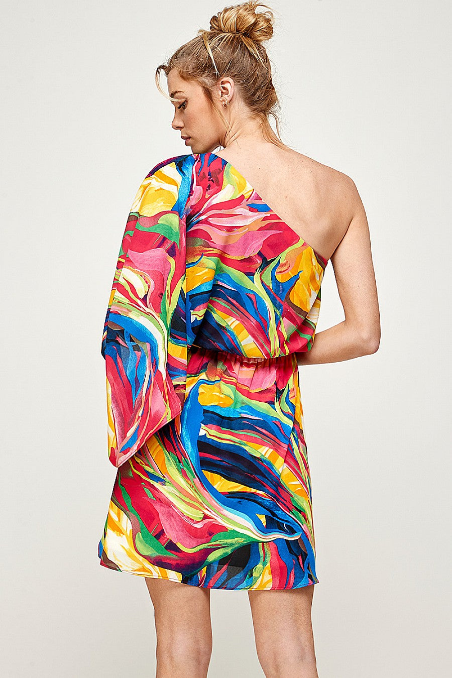 Printed One Shoulder Short Dress