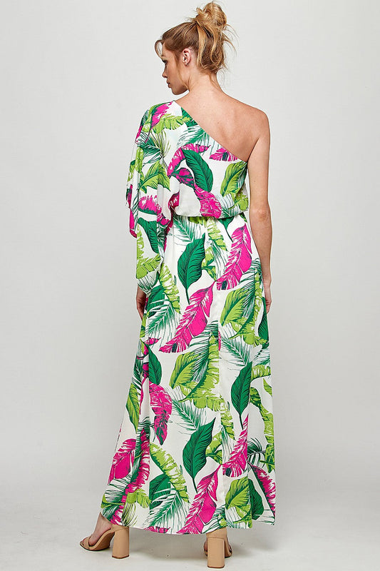 Long One Shoulder Printed Maxi Dress