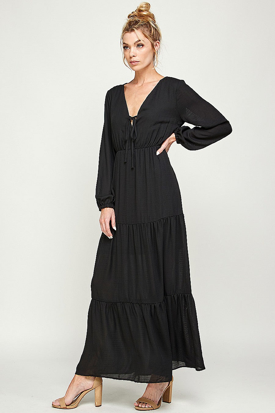 Long Sleeve V Neck Maxi Dress