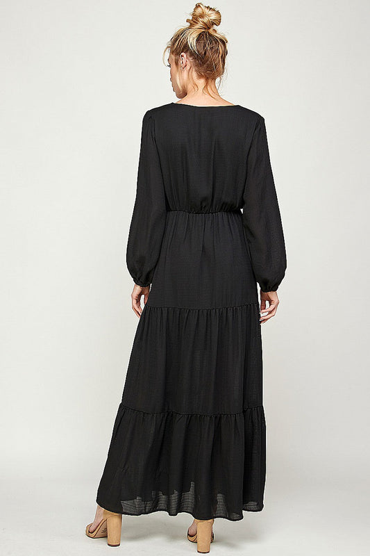 Long Sleeve V Neck Maxi Dress
