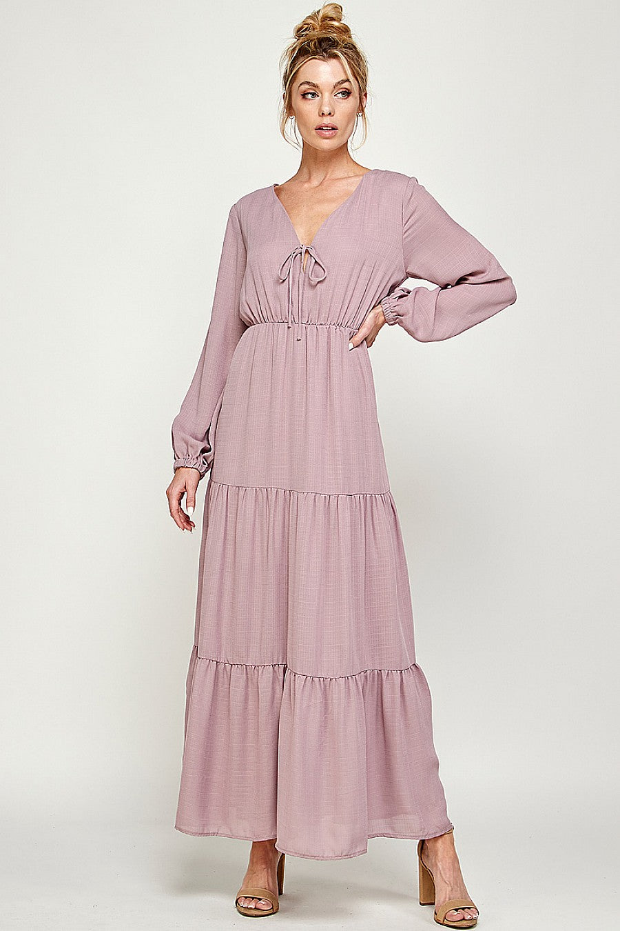 Long Sleeve V Neck Maxi Dress