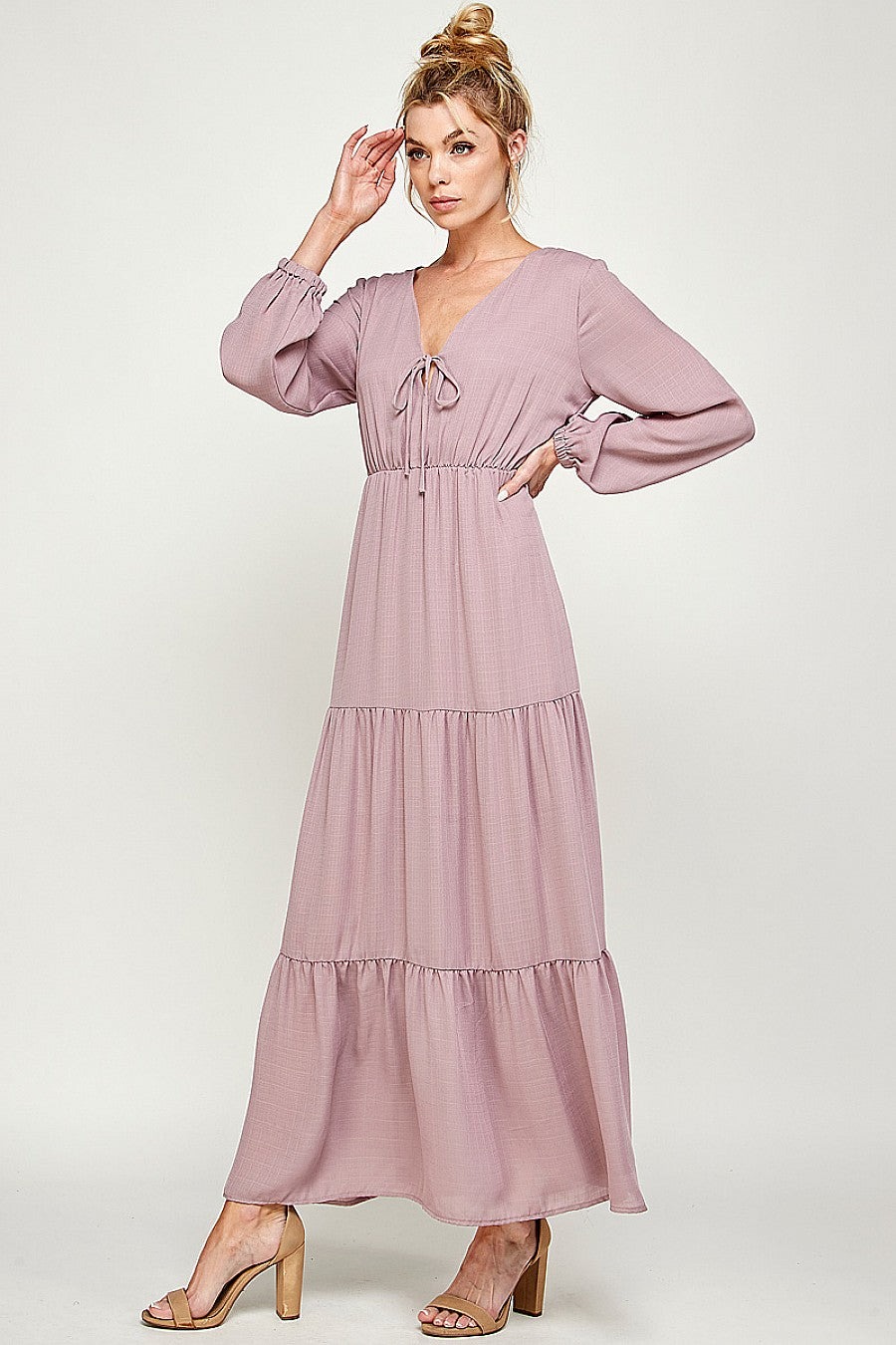 Long Sleeve V Neck Maxi Dress