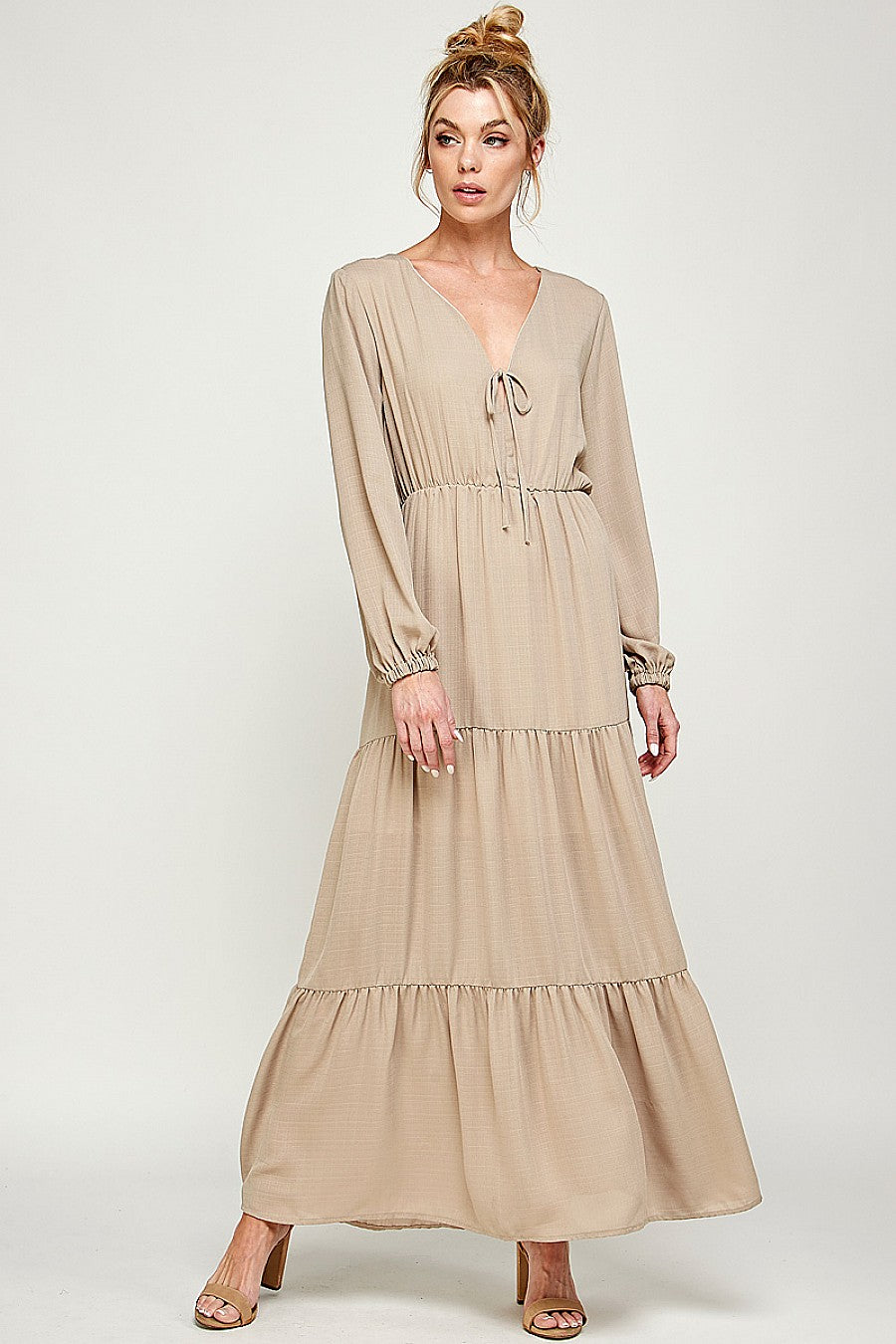 Long Sleeve V Neck Maxi Dress