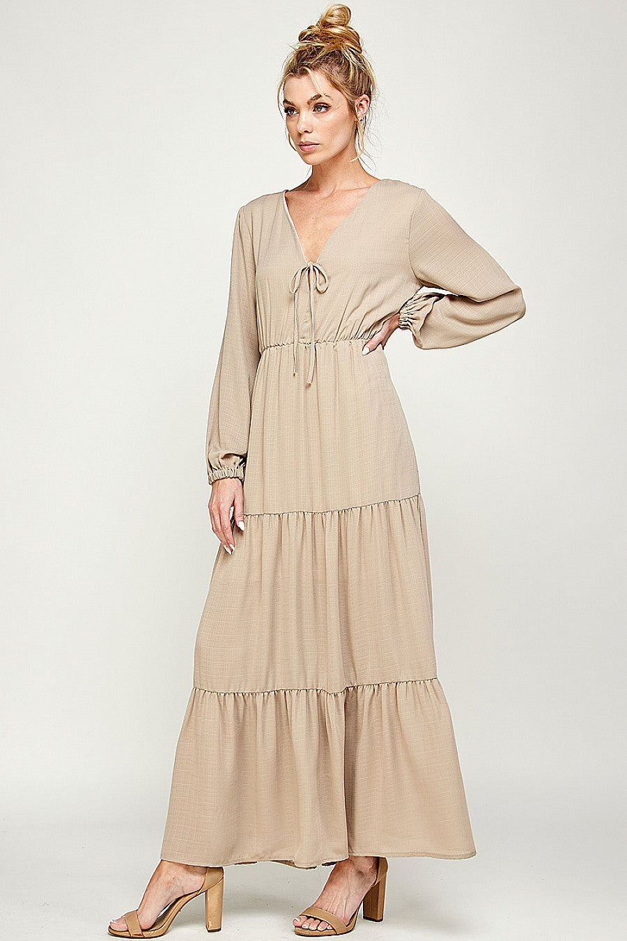 Long Sleeve V Neck Maxi Dress
