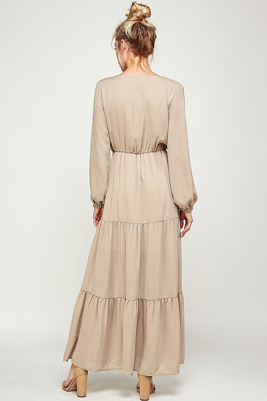 Long Sleeve V Neck Maxi Dress
