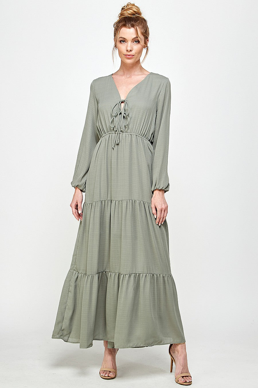 Long Sleeve V Neck Maxi Dress