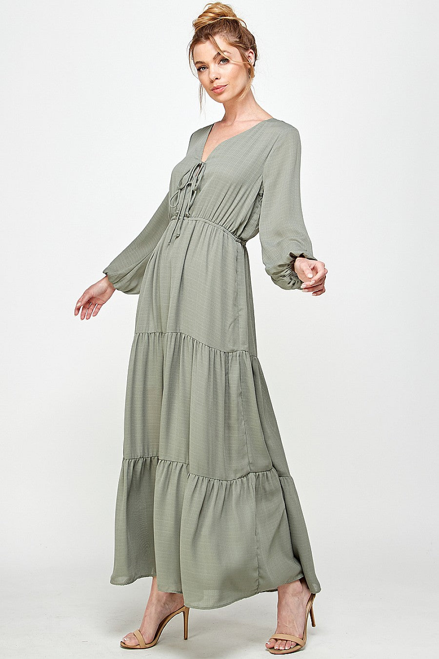 Long Sleeve V Neck Maxi Dress