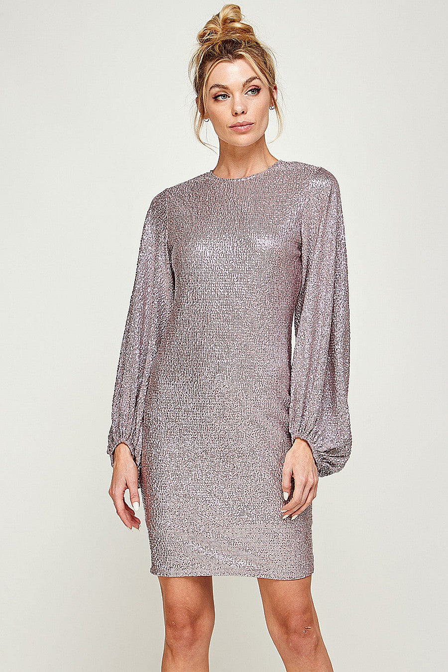 Short Fitted Long Sleeve Shiny Dress