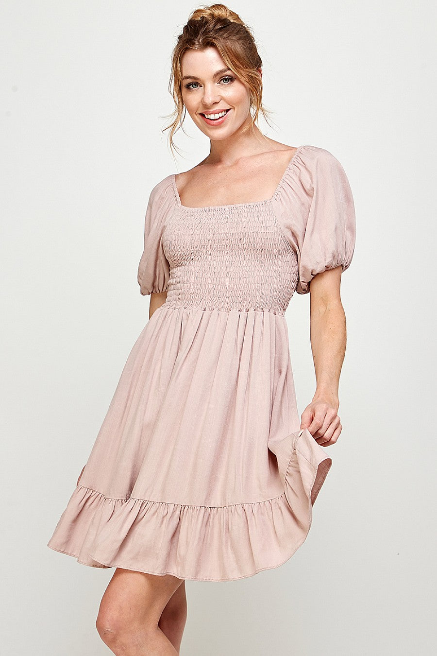 Short Puff Sleeve Square Neck Mini Dress