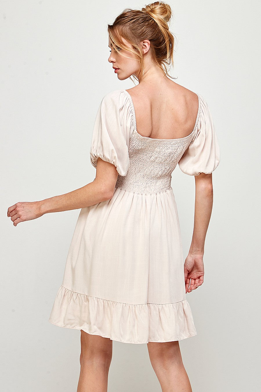 Short Puff Sleeve Square Neck Mini Dress