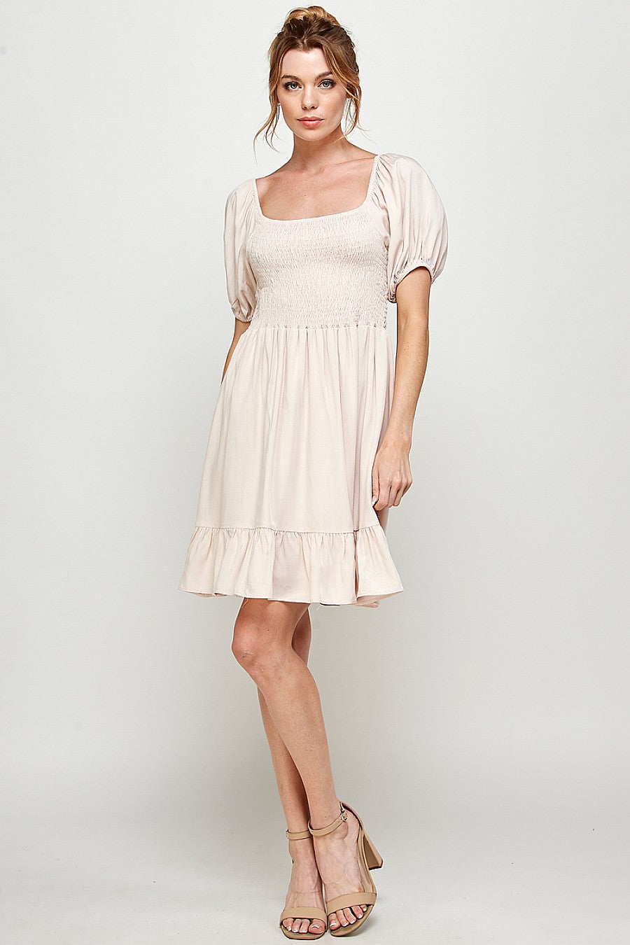 Short Puff Sleeve Square Neck Mini Dress