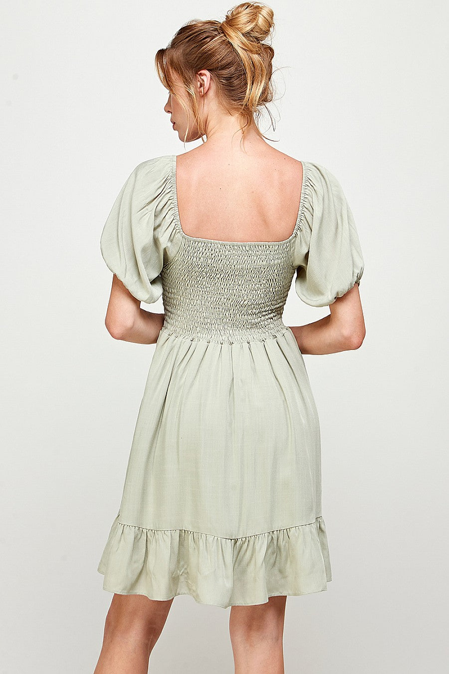 Short Puff Sleeve Square Neck Mini Dress