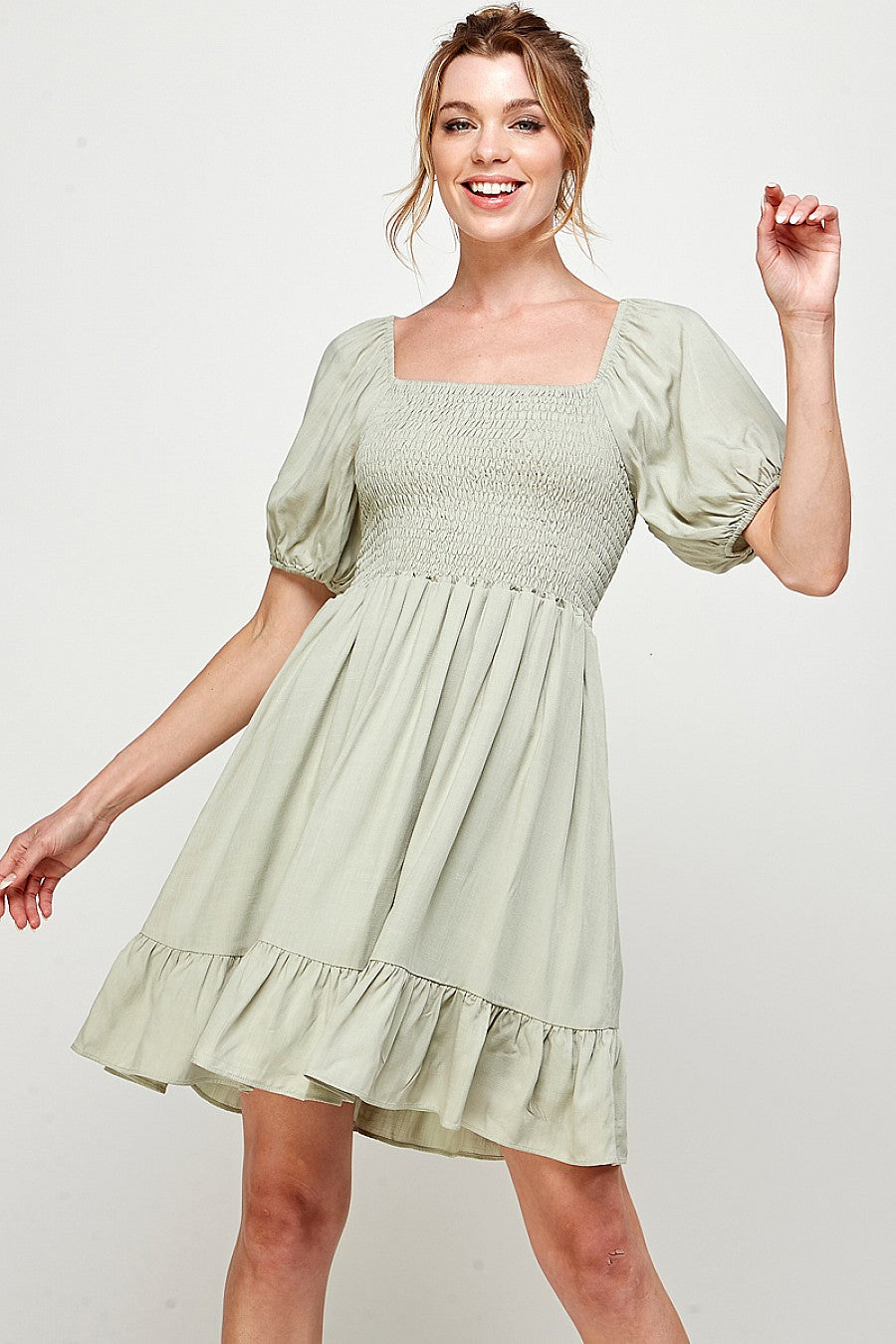 Short Puff Sleeve Square Neck Mini Dress