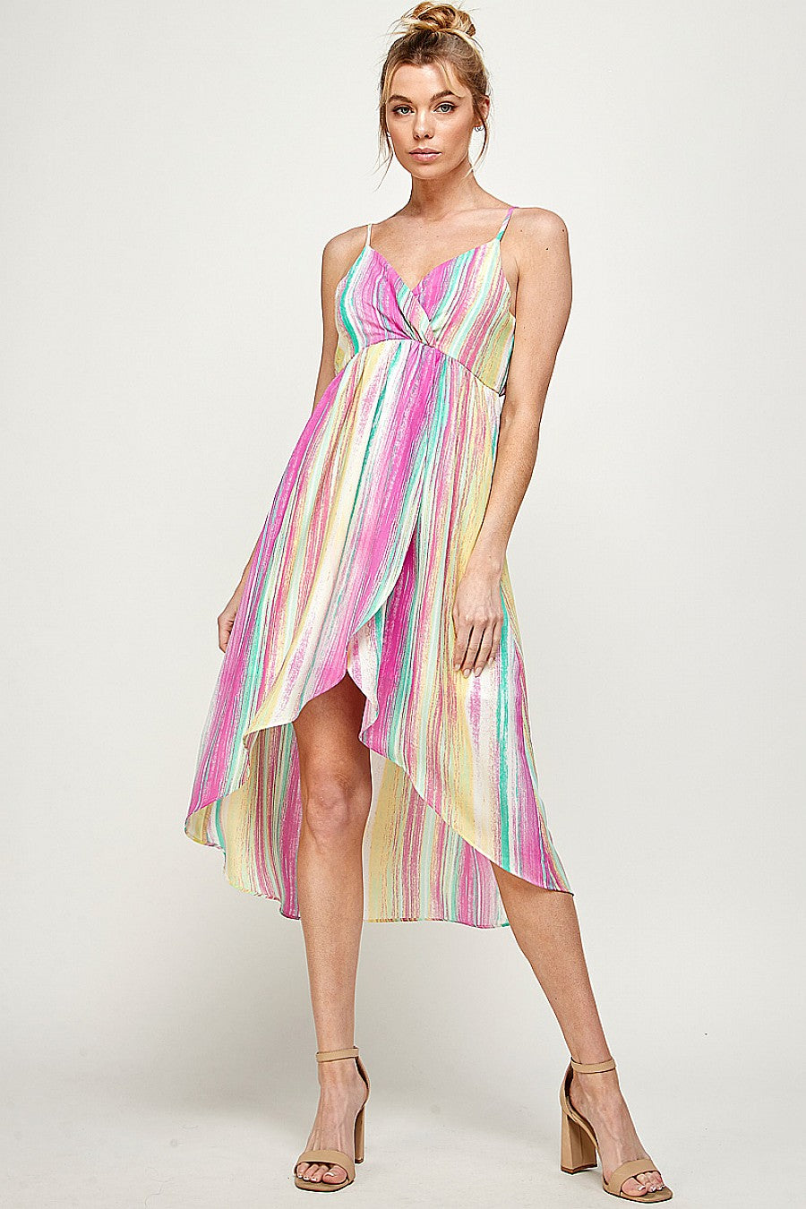 High Low Spaghetti Strap Printed Dress
