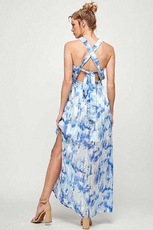Long Halter Neck Side Slit Maxi Dress